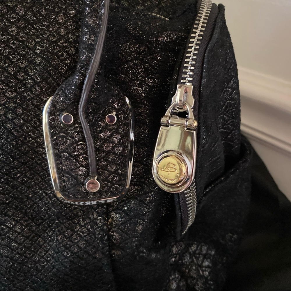B. Makowsky Black Satchel with Silver Hardware - Picture 2 of 8
